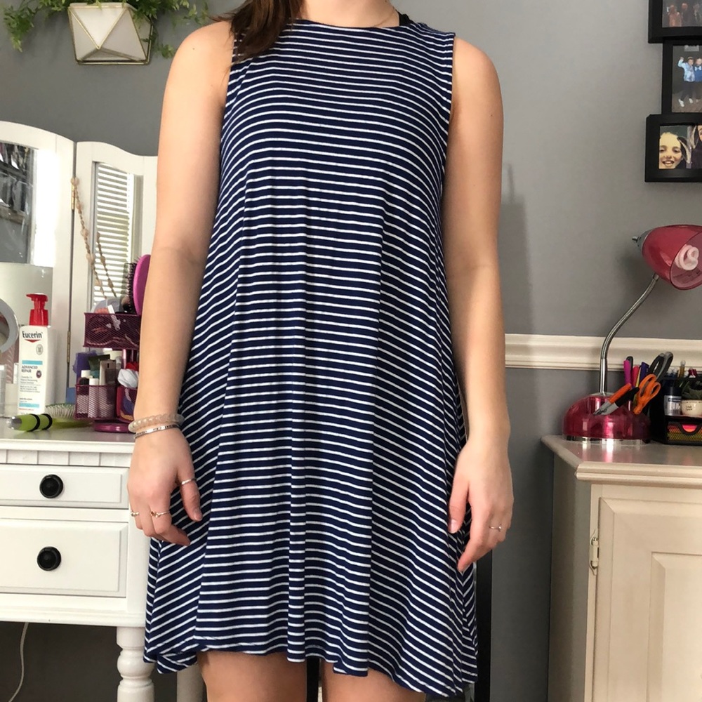 [ Hourglass Lilly ] Navy Blue Striped Dress